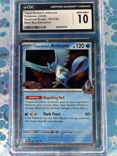 2025 POKEMON DESTINED RIVALS 051 TEAM ROCKETS ARTICUNO BEST BUY EXCLUSIVE CGC 10