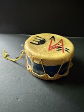 Vintage Native American Stretched Rawhide Leather Drum Hand Painted Southwestern