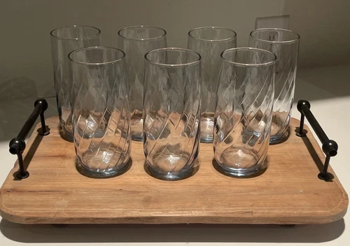 7- Anchor Hocking Light blue swirl vintage tumblers /drinking glasses VCG
