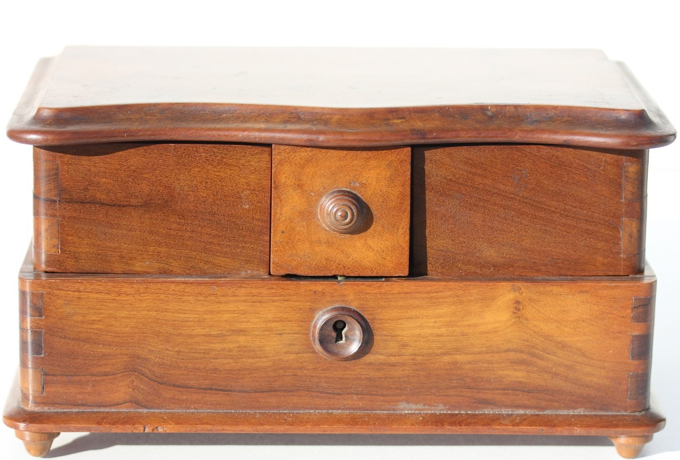 ANTIQUE JEWELRY BOX - WALNUT WOOD - 3 COMPARTMENTS - 20 x 12 x 10 cm