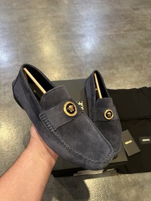 Versace Navy Suede Men\'s Loafers with Gold Medusa Accent Versace Men main image 2