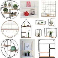 Floating Wall Shelf Shelves Metal Wired Wood Shelf Rack Storage Unit Home Office