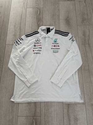Men XL Adidas Mercedes AMG Petronas Formula 1 Team Polo Long Sleeve Shirt JX0757