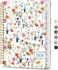 2026 Weekly and Monthly Planner Hardcover Spiral Bound Wildflowers 6.3" x 8.5" 