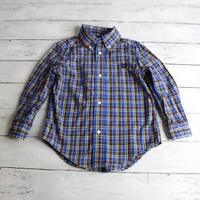 Chaps Boy's Button Down Casual Dress Shirt Size 3T Blue Yellow Red Plaid Easter