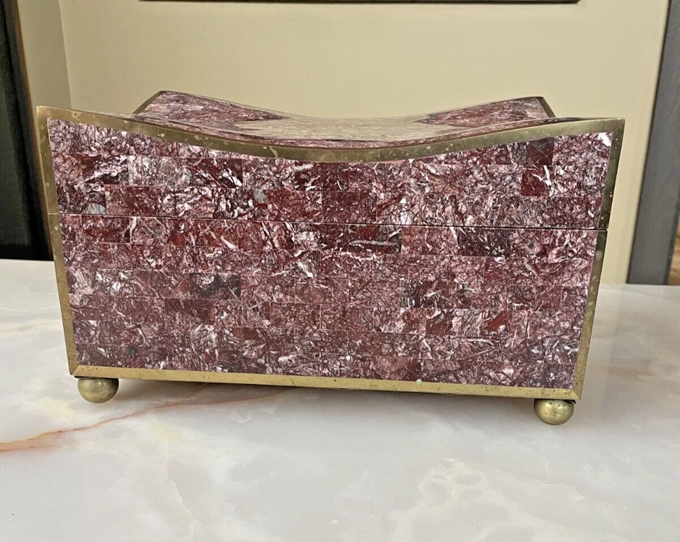 Mármol Maitland Smith con caja de pecho teselado de latón. Vintage. Foto 3 de 4