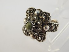 AGATE STERLING SILVER ORNATE FILIGREE RING SZ 7 1/2 OPEN BAND RAISED DIMENSIONAL
