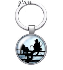 HORSE  WESTERN GIFTS ACCESSORIES COWBOYS ON FENCE KEY CHAIN KEY RING