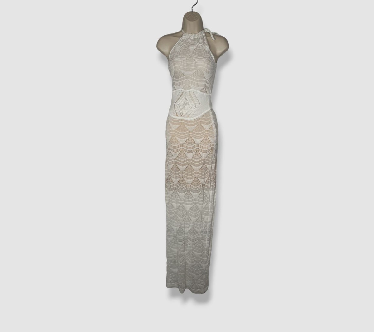 $1045 Just Cavalli Women's White Lace-Stitch Self-Tie Neck Maxi Dress Size  XXS | eBay