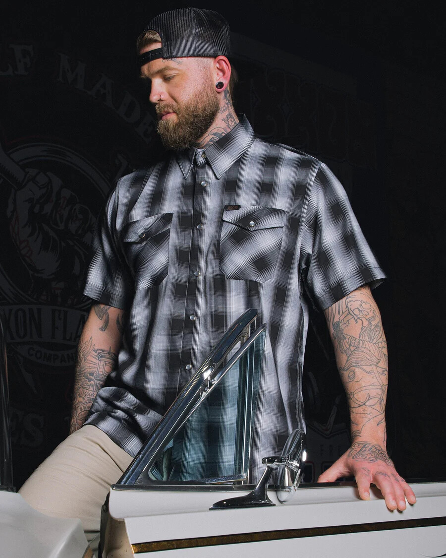 Dixxon Flannel Arizona Super Show Black White Short Sleeve Pearl