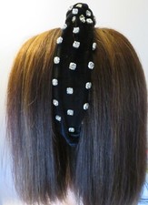 LUPITA Headband Black White Clear Rhinestone Silver Velour HapaChico Vintage