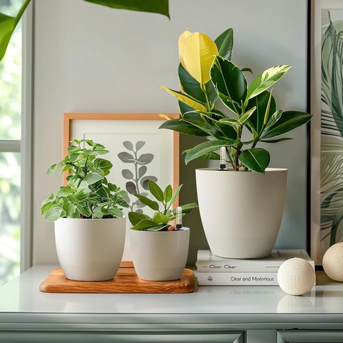 Selbstwässernder Blumentopf mit Wasseranzeiger Weiß Blumentopf Set 4er Set Selbs - Bild 2 von 9
