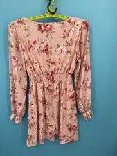 VTG Peach Love Dress Womens S Pink Floral USA Made Fit Flare Peasant Boho Midi