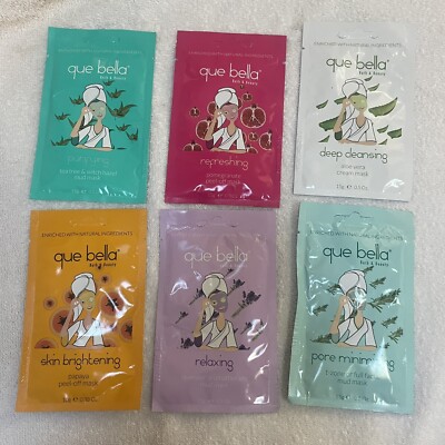Que Bella Face Mask Assortment 6 Masks Facial Pamper Spa Party