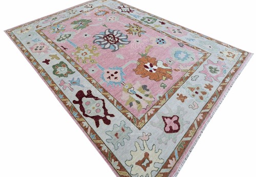 Soft Pink Oushak Hand Knotted Rug in 5x8, 6x9, 8x10, 9x12, 10x14 Wool Area Rug - Picture 7 of 13