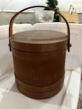 Large Antique Wooden Firkin Bucket with Wooden Lid – Early -