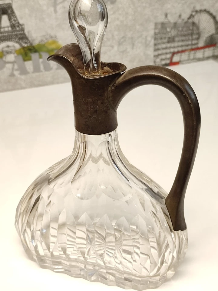 Jarra de plata jarra 1930 vintage 800 plata esterlina jarra alemana cristal Foto 2 de 4