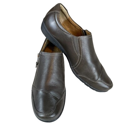 NEW YEAR ① Taos Character Womens 9.5 Brown Leather Shoe Zip Casual Slip On