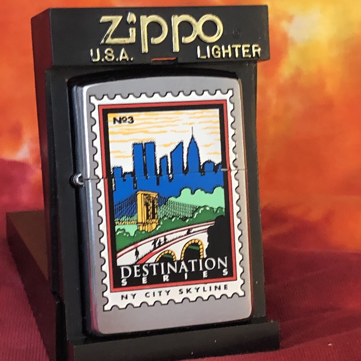Vintage 2000 Destination Series Stamp NY Skyline Zippo Lighter