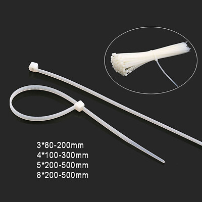 Cable Ties White Nylon Zip Tie Wraps Strong Long - All Sizes 3*80mm to 8*500mm