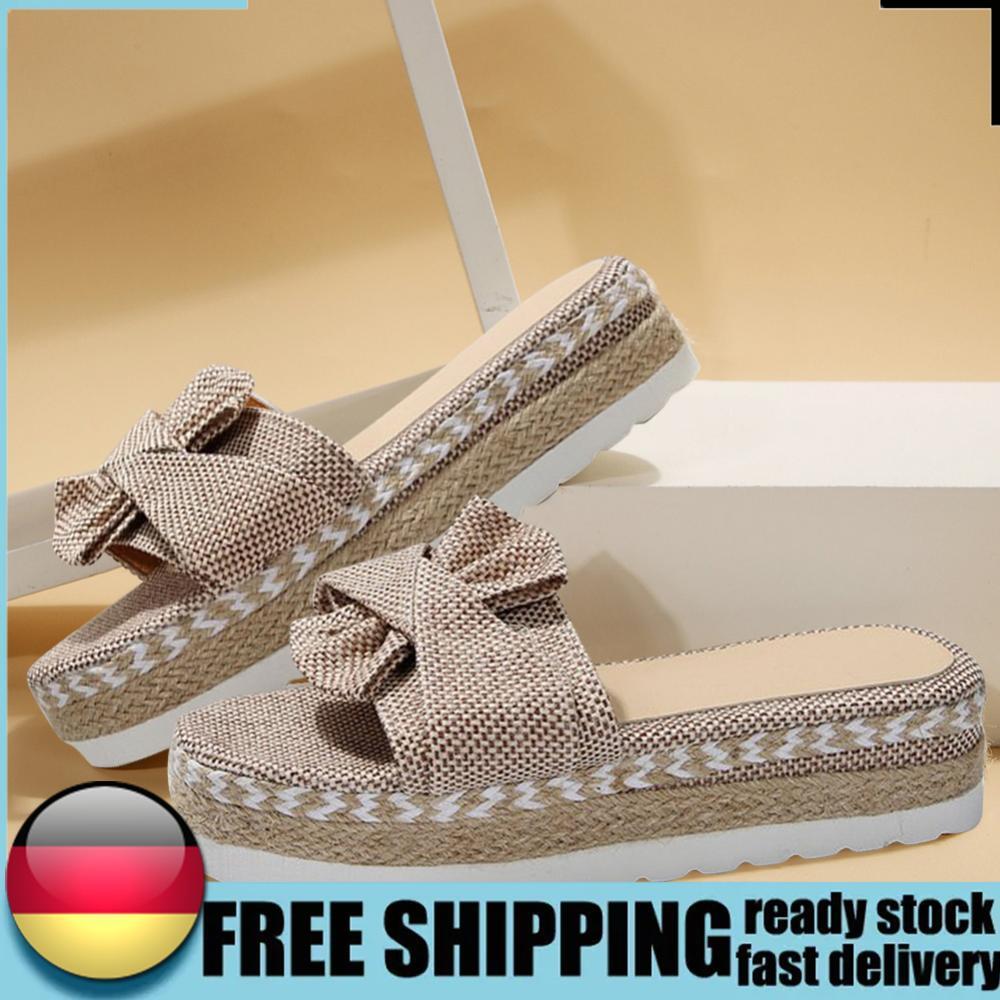APL Women Bohemia Bow Wedges Platform Slipper for Indoor Outdoor