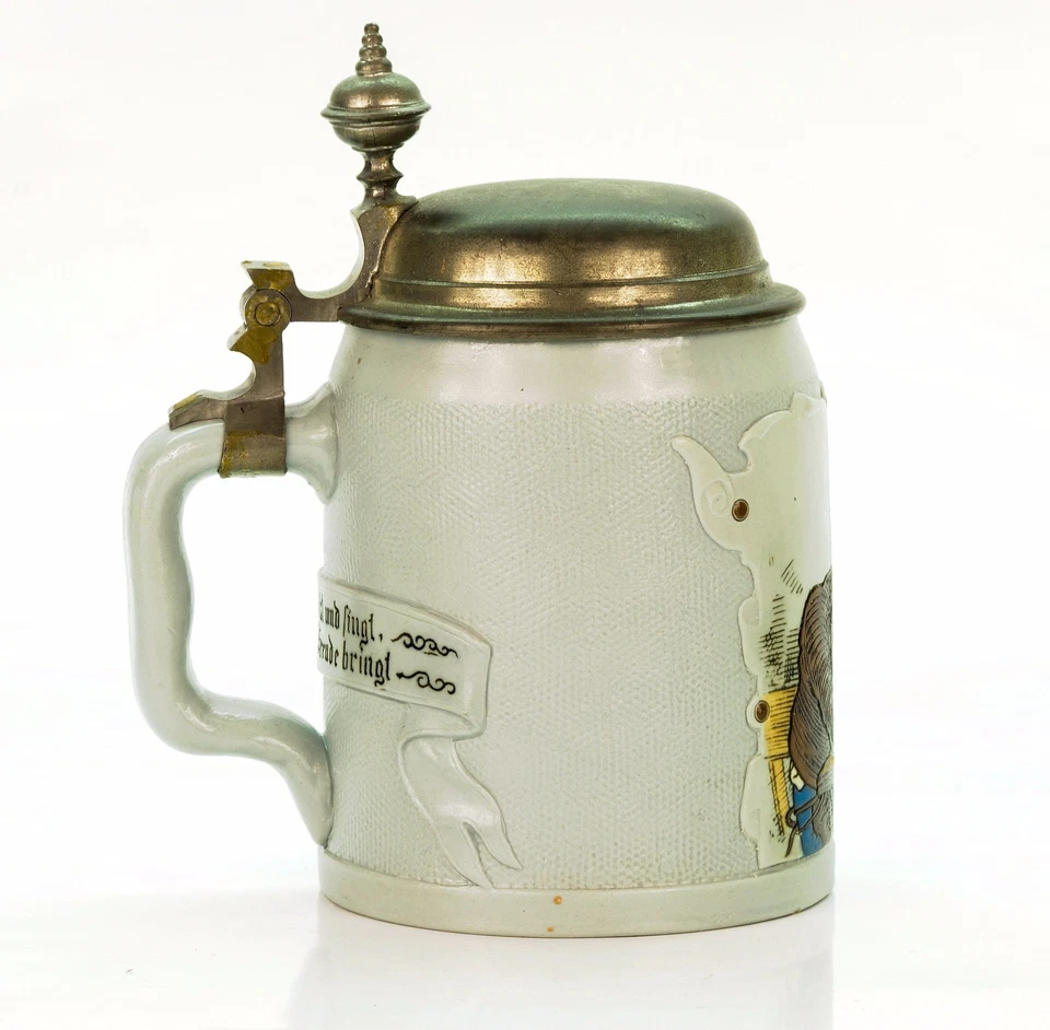 Taza Mettlach antigua grabada alemana con tapa Beer Stein - Mountain Dweller #1533 Foto 3 de 4