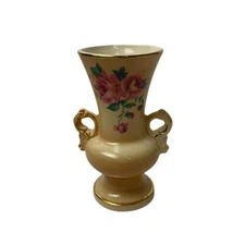 vintage Royal Copley Cream Color w/ Pink Roses Double Handled Vase