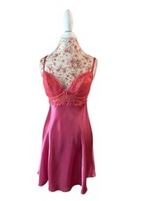 Victoria  s Secret Chemise Medium Pink Shiny Satin Padded Cups Lingerie Nighty