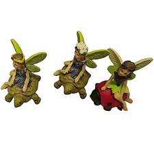 Pack of 3 Fairy Garden Ornaments 2X Tortoise & 1X Ladybird with Sitting Fairies