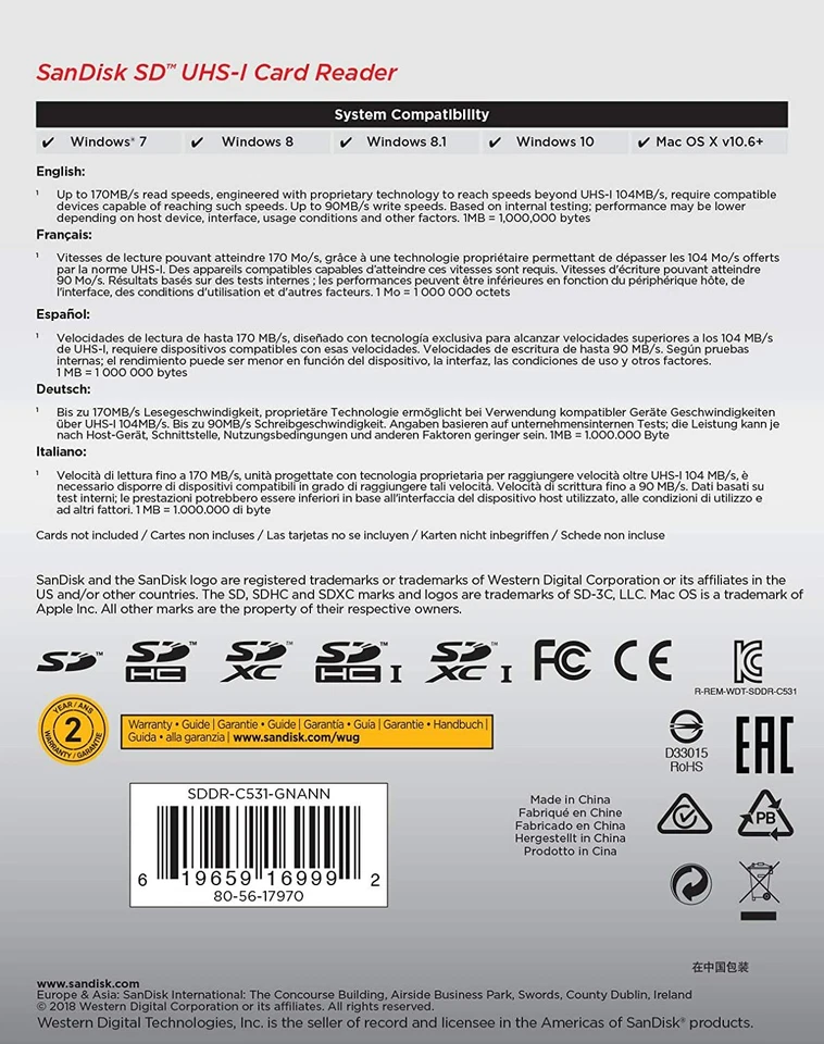 SanDisk SD UHS-I Card Reader - SDDR-C531-GNANN - Image 2 of 3