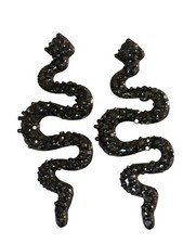 Black Glittery Serpent Snake Earrings Dangling Design Statement Piece Event