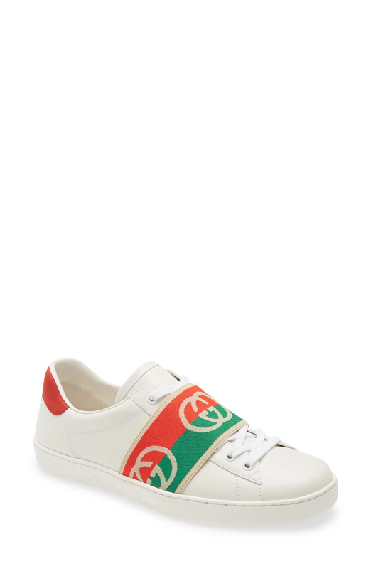 100% AUTHENTIC NEW MEN GUCCI ACE LOGO BAND SNEAKERS UK 9.5/US 10