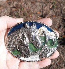 RARE VINTAGE 1989 Western USA, Colored Horse Belt Buckle