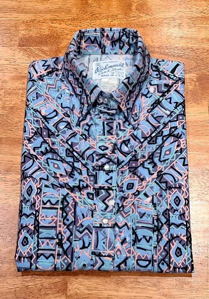 Vtg 80's Tru-West Rockmount Ranch Wear Shirt Made In USA Pearl