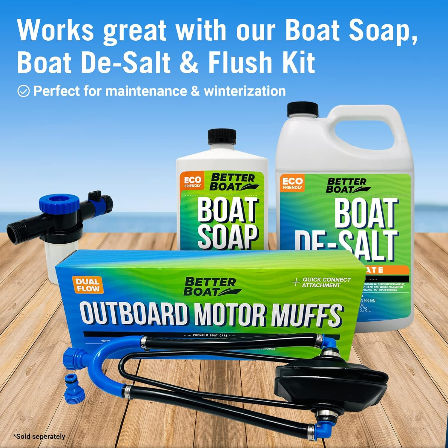 Boat Motor Muffs, Outboard & Inboard I/O Engine Flush Kit, Ear Flusher Hose Adap