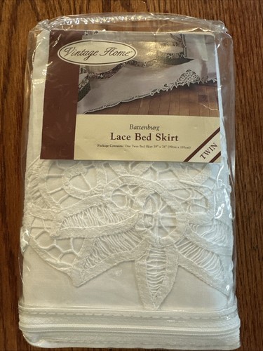 Battenburg Lace Bed Skirt Dust Ruffle Cotton Twin White NIP 39”x76”