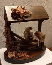 Unusual Solid Wood Ornament Girl Gate Dried Flower Arrangement  9.5 ins