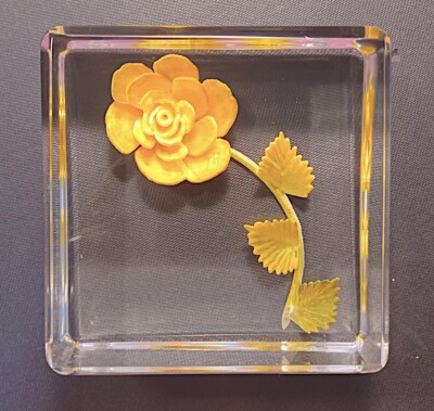 Bircraft-style Yellow Floral Clear Acrylic Block Embedded Flower Decorative 4 