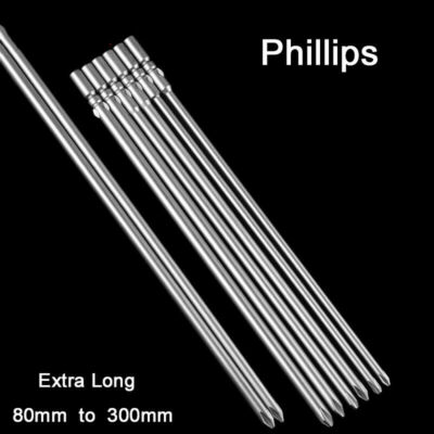 S2 Phillips Screwdriver Power Bits 6mm - Round Shank Magnetic Extra Long Drills
