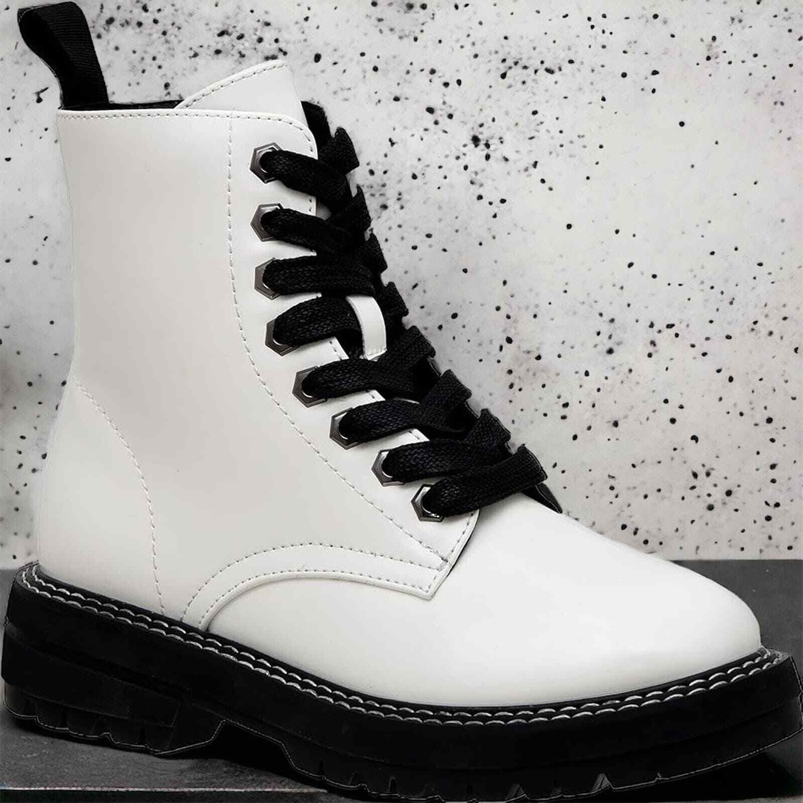 Dunes Women's Size 7 White Cannon Lace Up Boots Zipper Vegan Leather