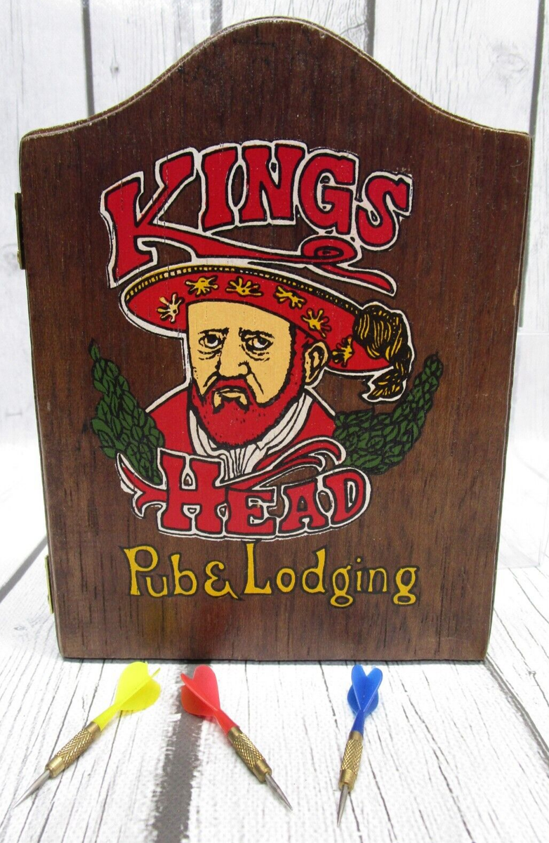 pub ＆ lodging wood darts case Kings Head Pub & Lodging Wooden Mini Dart Set Cabinet 5” Wide X 7