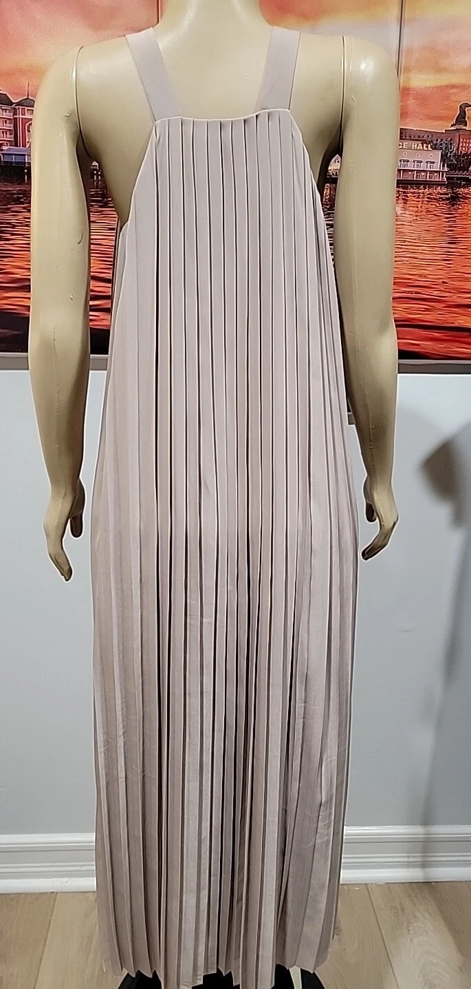 Abito midi Kate Spade Saturday pulito plissettato taglia S tortora senza maniche #C