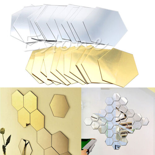 12Pcs 3D Mirror Hexagon Vinyl Removable Wall Sticker Decal Home Decor Art DIY - Photo 1 sur 13