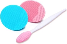 Set of 3 Soft Face Massage Scrubber Manual Facial Cleansing w/Exfoliating Brush