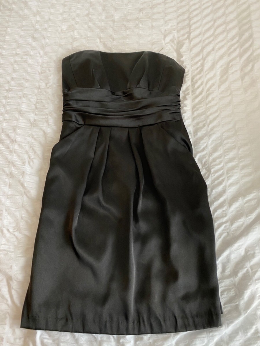 david's bridal black strapless dress Strapless Black Satin Side Ruched Formal Dress - Davids Bridal