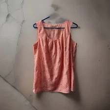 Loft Tank Top Womens Medium Orange Striped Herringbone Runched Scoop Neck Casual