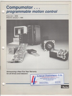 PARKER 1989 Catalog: Compumotor Programmable Motion Control Price List 8000