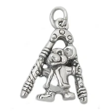Mouse with Nutcracker Christmas 3D 925 Solid Sterling Silver Charm MADE IN USA