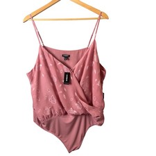 Express Pink Rose Bodysuit Womens XL Floral Embroidered Coquette Wrap Chemise