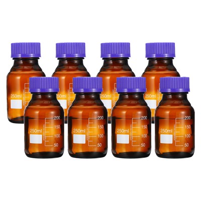 8 Pack Media Storage Bottles, 250ml Borosilicate Glass Graduated Bottles Brown